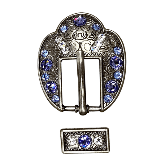 Light Sapphire Clear & Lilac Antique Silver European Crystal Fancy Buckle - RODEO DRIVE