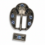 Antique Silver Light Sapphire - Jet Crystal Conchos | Sizes 1"- 3" | Buckles | Saddle Set | Leather Rosettes | Slide