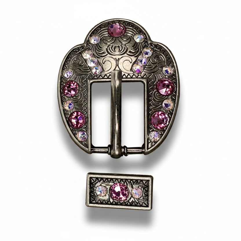 Antique Silver Pink - AB Crystal Conchos | Sizes 1"- 3" | Buckles | Saddle Set | Leather Rosettes | Slide