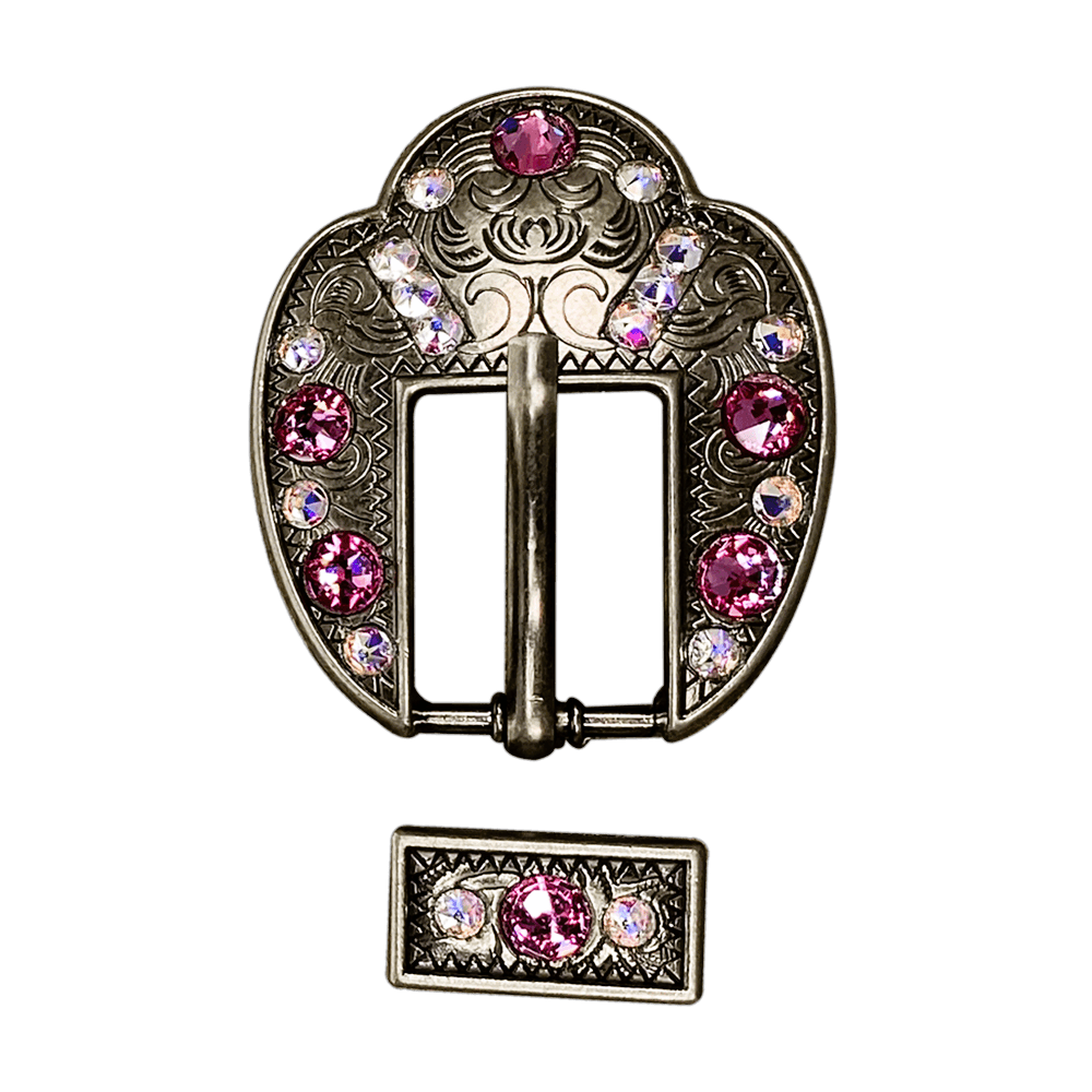 Pink & AB Antique Silver European Crystal Fancy Buckle - RODEO DRIVE