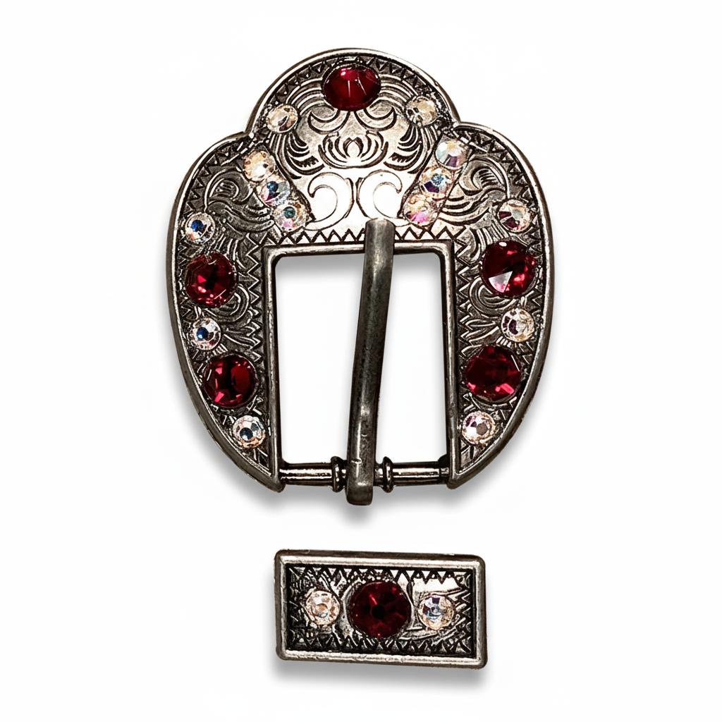 Antique Silver Ruby - AB Crystal Conchos | Sizes 1"- 3" | Buckles | Saddle Set | Leather Rosettes | Slide