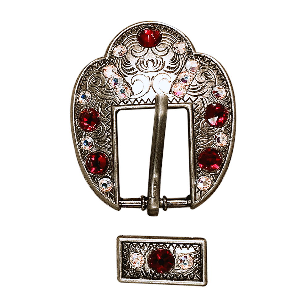Red & AB Antique Silver European Crystal Fancy Buckle - RODEO DRIVE