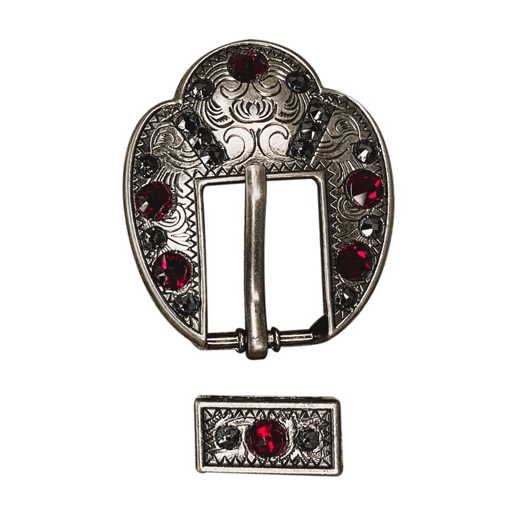 Ruby & Jet Antique Silver European Crystal Fancy Buckle - RODEO DRIVE