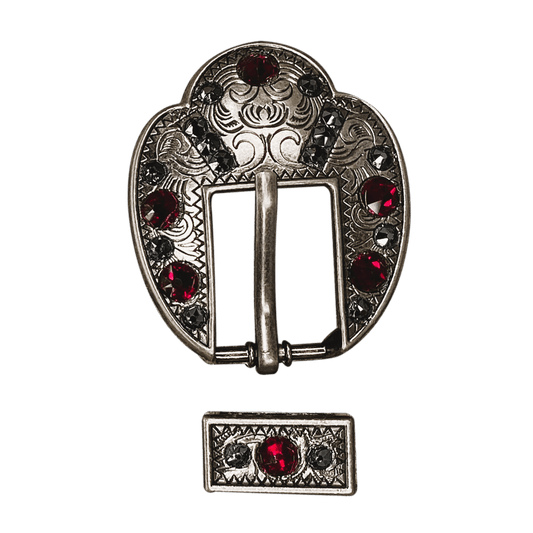 Ruby & Jet Antique Silver European Crystal Fancy Buckle - RODEO DRIVE