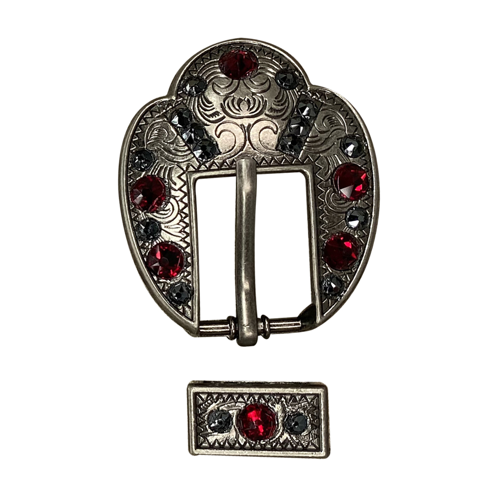 Antique Silver Ruby, Jet Crystal Conchos - Sizes from 1