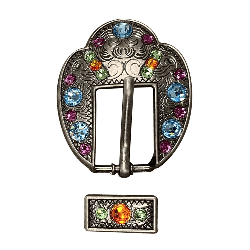 Tie Dye Antique Silver European Crystal Fancy Buckle - RODEO DRIVE