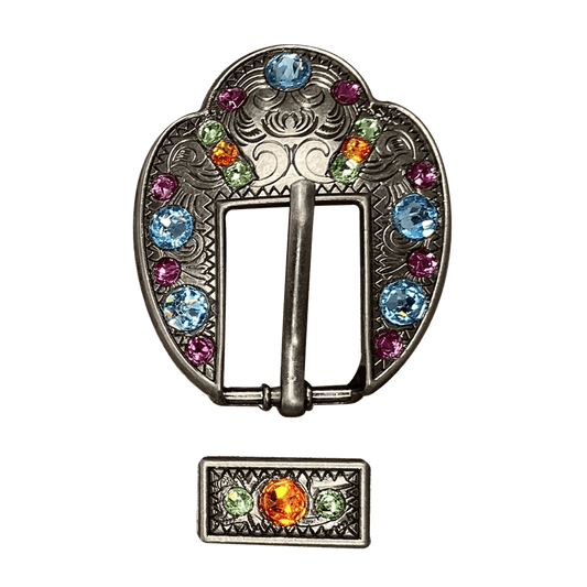Tie Dye Antique Silver European Crystal Fancy Buckle - RODEO DRIVE