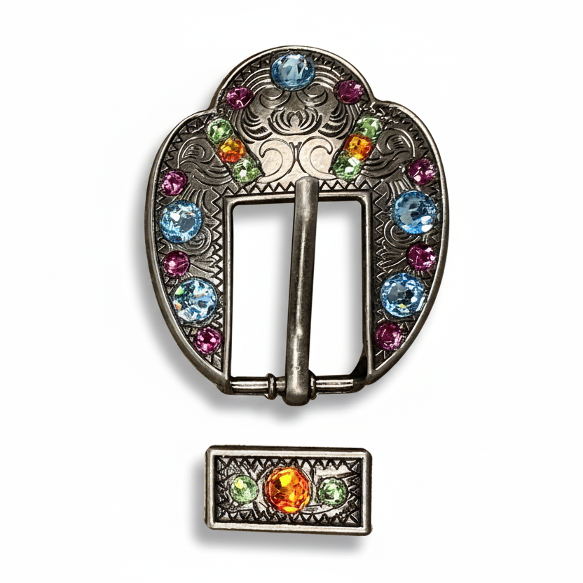 Antique Silver Tie Dye Crystal Conchos | Sizes 1"- 3" | Buckles | Saddle Set | Leather Rosettes | Slide