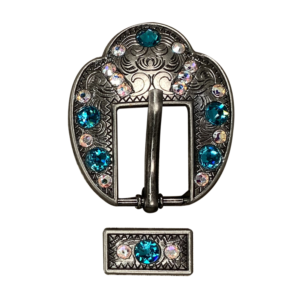 Antique Silver Teal, AB Crystal Conchos - Sizes from 1