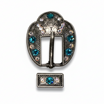 Antique Silver Teal - AB Crystal Conchos | Sizes 1"- 3" | Buckles | Saddle Set | Leather Rosettes | Slide