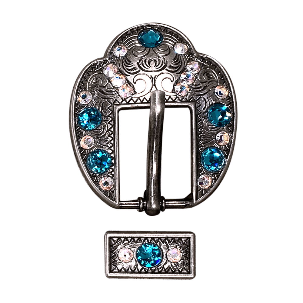 Teal & AB Antique Silver European Crystal Fancy Buckle - RODEO DRIVE