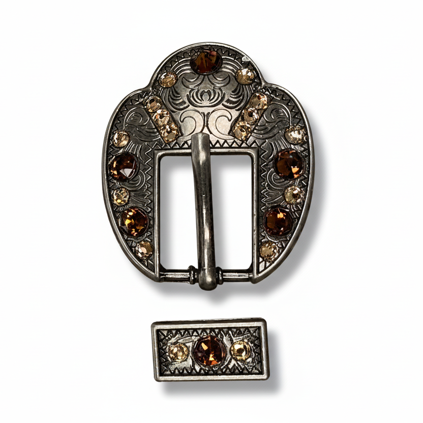 Antique Silver Topaz - Champagne Crystal Conchos | Sizes 1"- 3" | Buckles | Saddle Set | Leather Rosettes | Slide