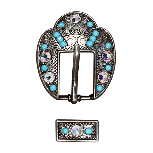 Turquoise & AB Antique Silver European Crystal Fancy Buckle - RODEO DRIVE