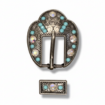 Antique Silver Turquoise - AB Crystal Conchos | Sizes 1"- 3" | Buckles | Saddle Set | Leather Rosettes | Slide