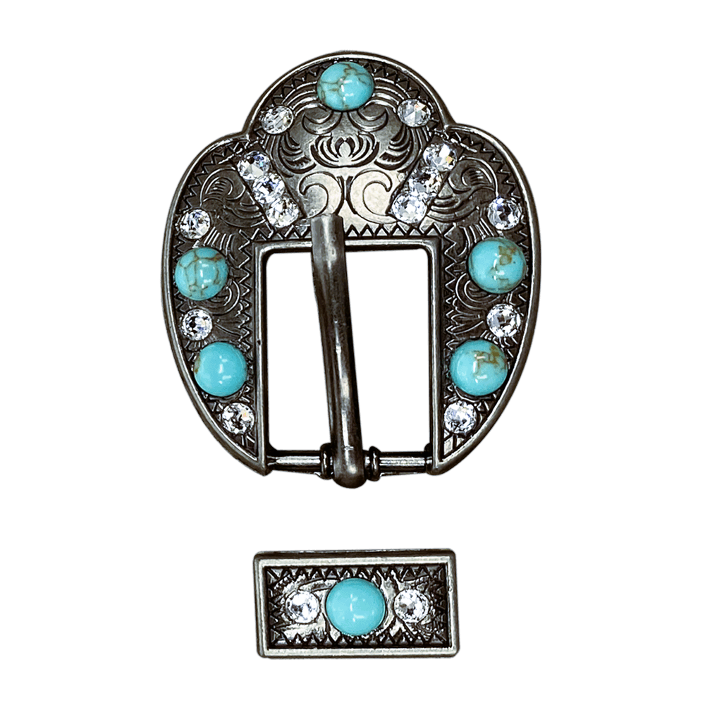 Fashion Turquoise & Clear Antique Silver European Crystal Fancy Buckle - RODEO DRIVE