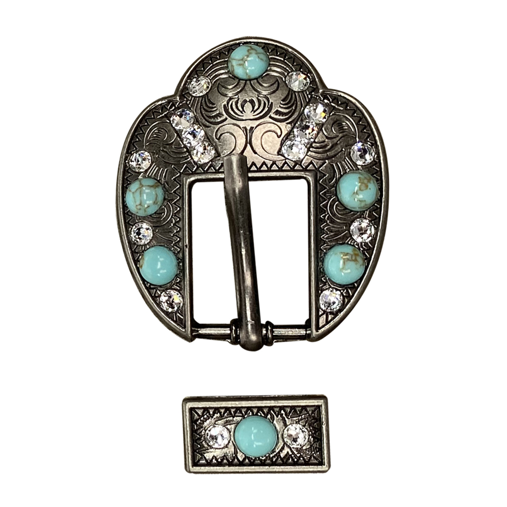 Antique Silver Turquoise, Clear Crystal Conchos - Sizes from 1