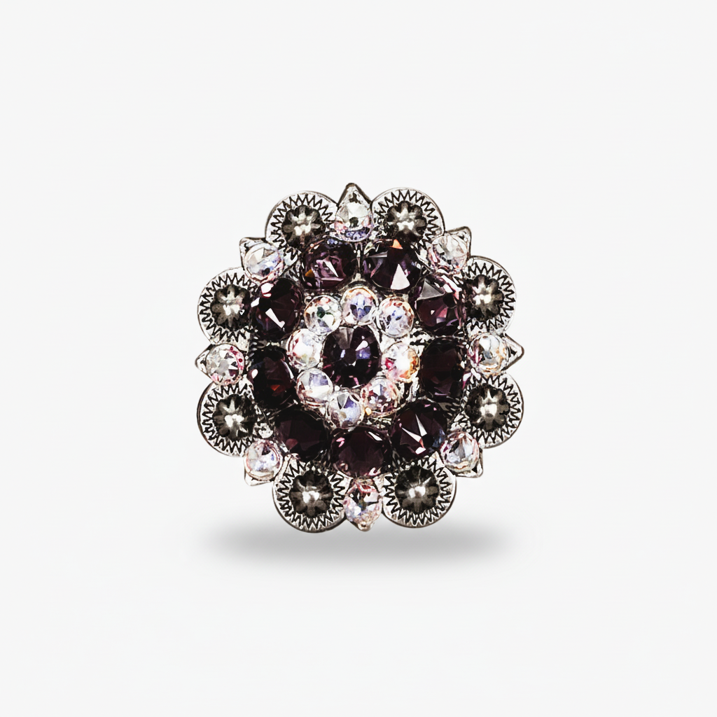 Antique Silver Amethyst - AB Crystal Conchos | Sizes 1"- 3" | Buckles | Saddle Set | Leather Rosettes | Slide