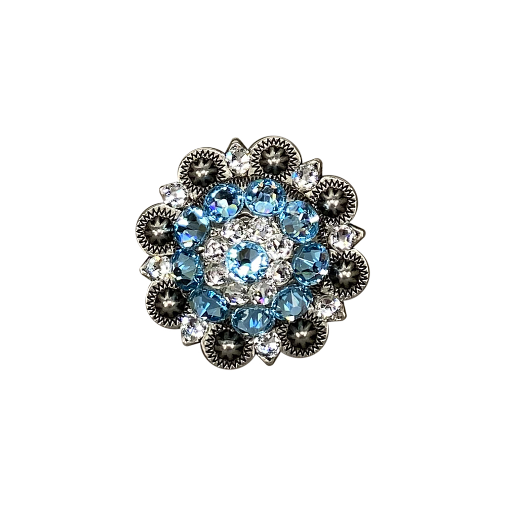 Antique Silver Aqua, Clear Crystal Conchos - Sizes from 1"- 3" and Buckles