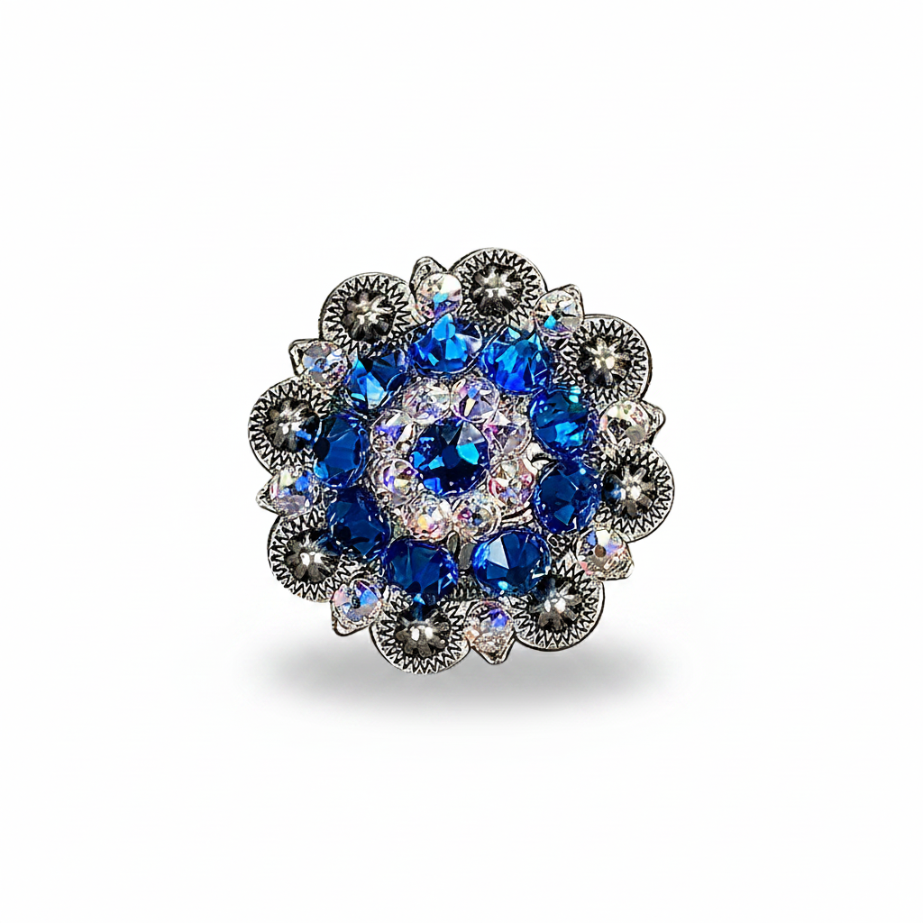 Antique Silver Capri - AB Crystal Conchos | Sizes 1"- 3" | Buckles | Saddle Set | Leather Rosettes | Slide