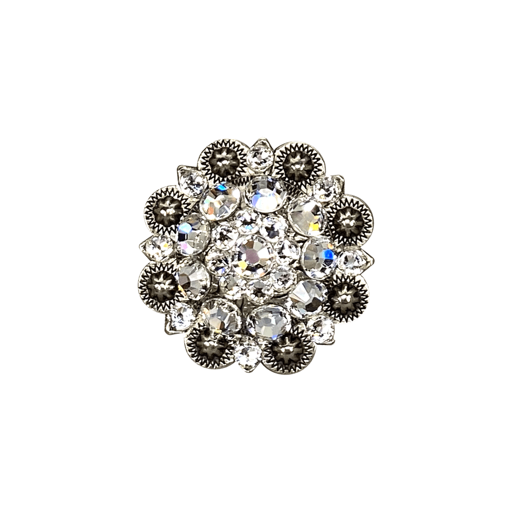 Clear Antique Silver 1.5" European Crystal Concho - RODEO DRIVE
