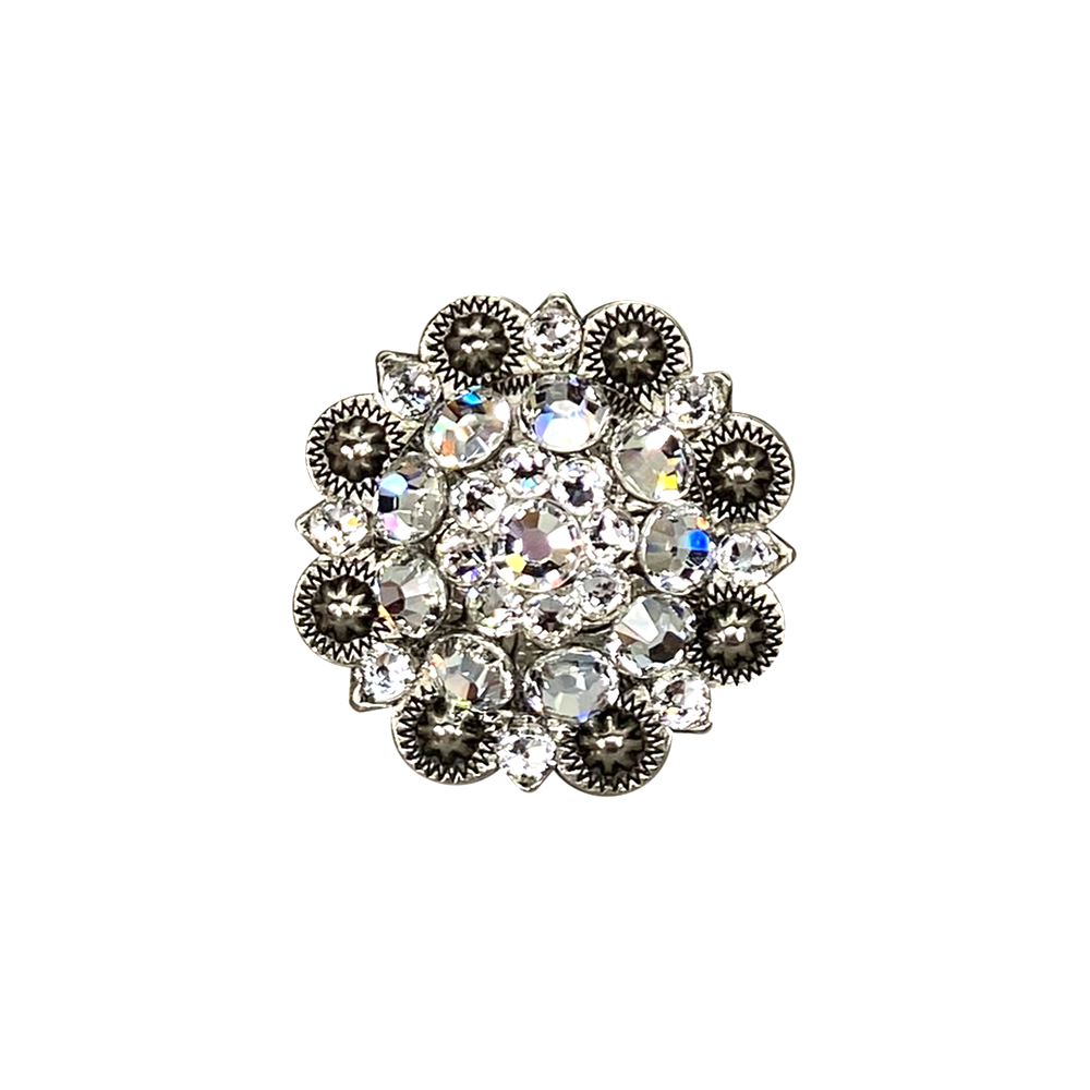 Antique Silver Clear Crystal Conchos - Sizes from 1