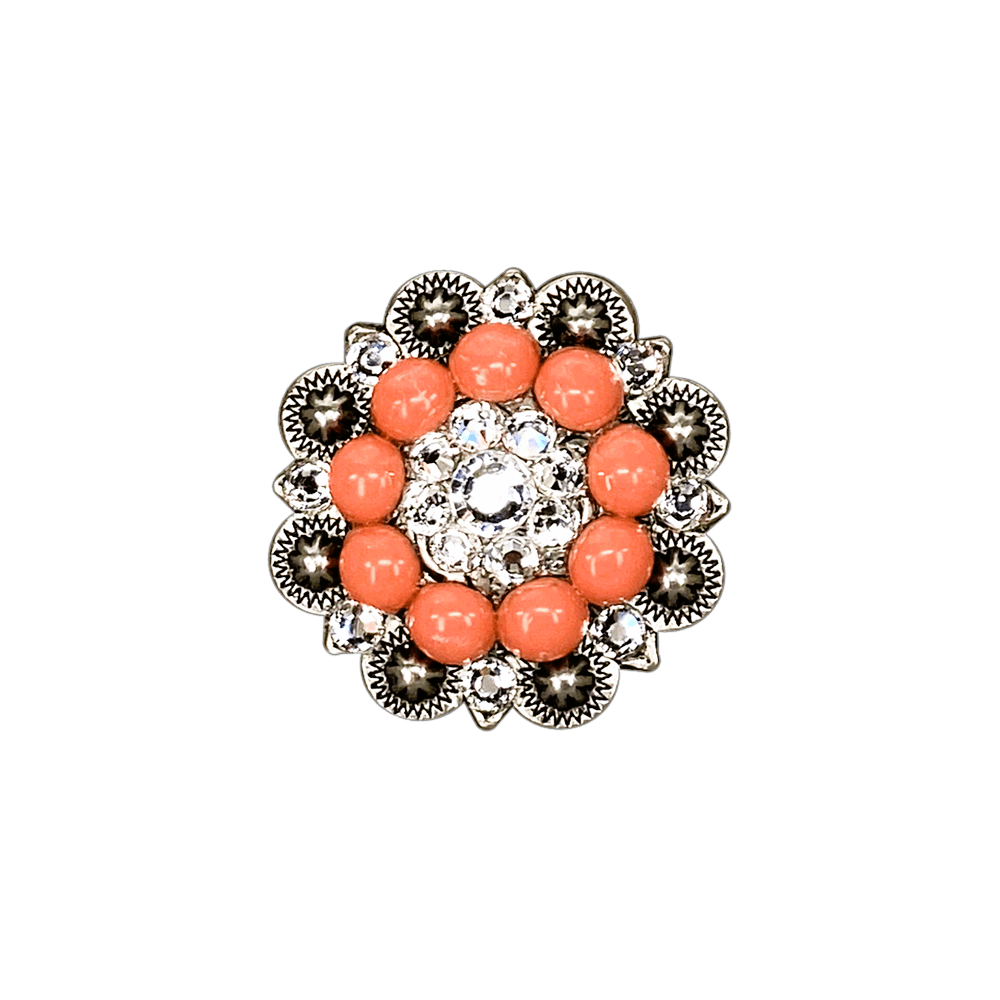 Fashion Coral & Clear Antique Silver 1.5" European Crystal Concho - RODEO DRIVE