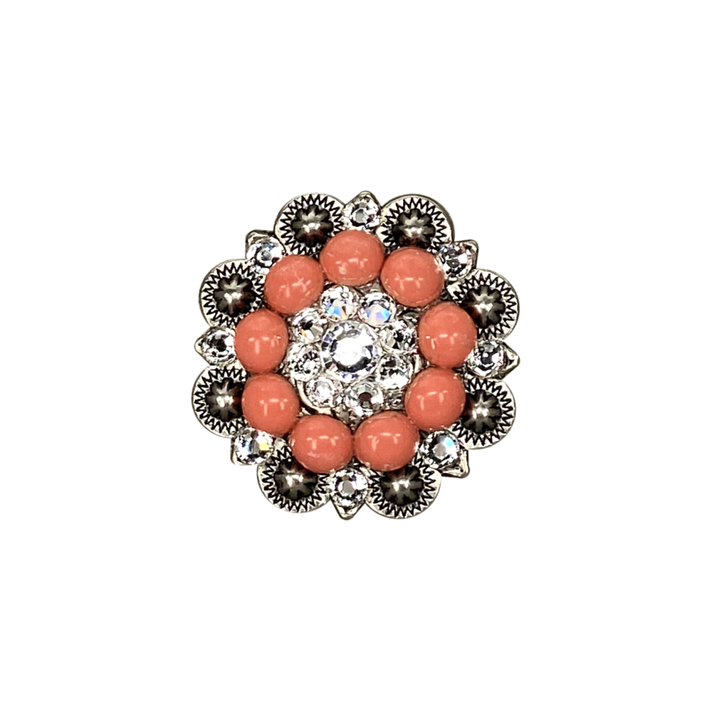 Antique Silver Coral, Clear Crystal Conchos - Sizes from 1"- 3" and Buckles