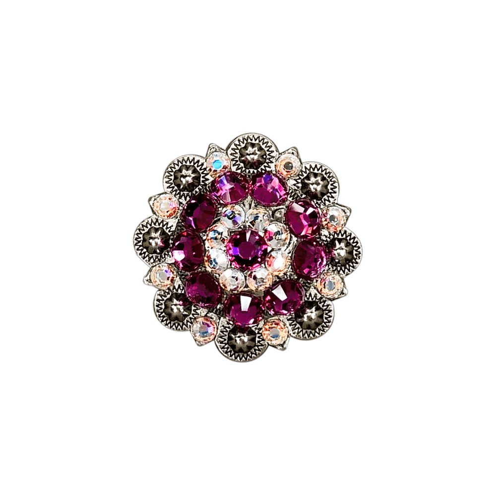 Fuchsia & AB Antique Silver 1.5" European Crystal Concho - RODEO DRIVE