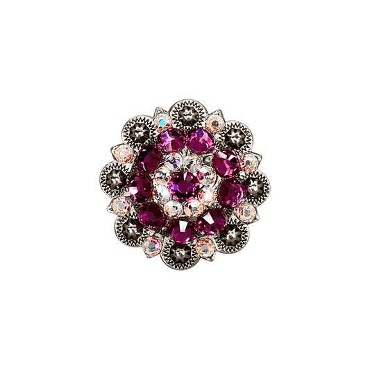 Fuchsia & AB Antique Silver 1.5" European Crystal Concho - RODEO DRIVE