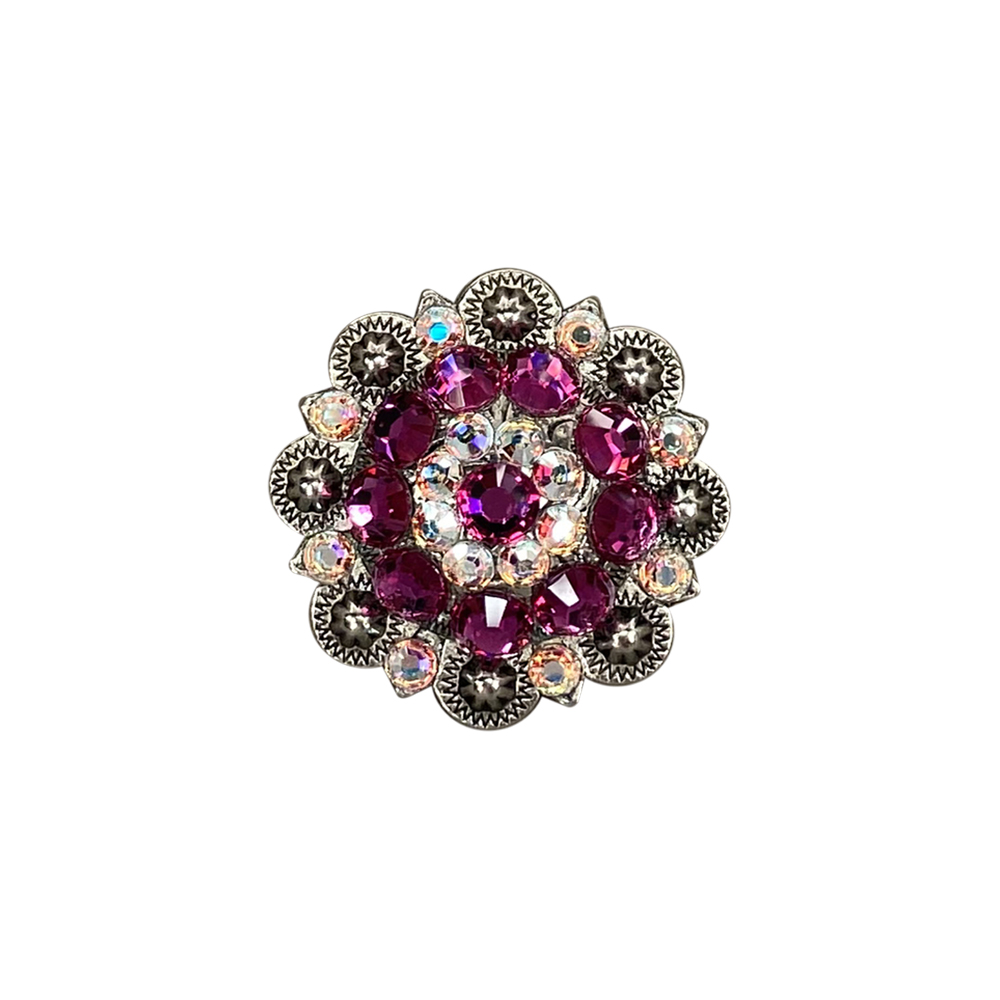 Antique Silver Fuchsia, AB Crystal Conchos - Sizes from 1
