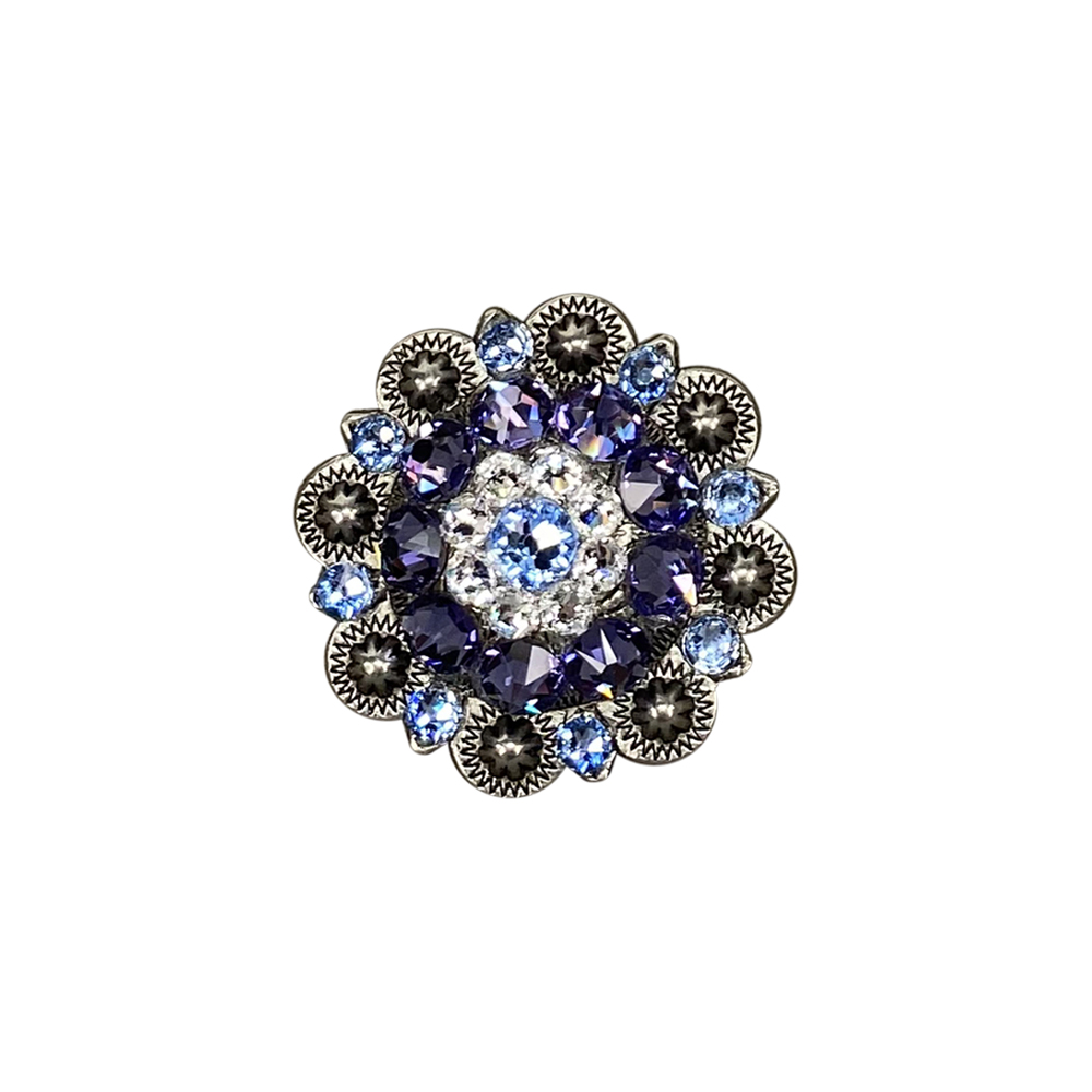 Antique Silver Light Sapphire, Clear, and Lilac Crystal Conchos - Sizes from 1"- 3" and Buckles