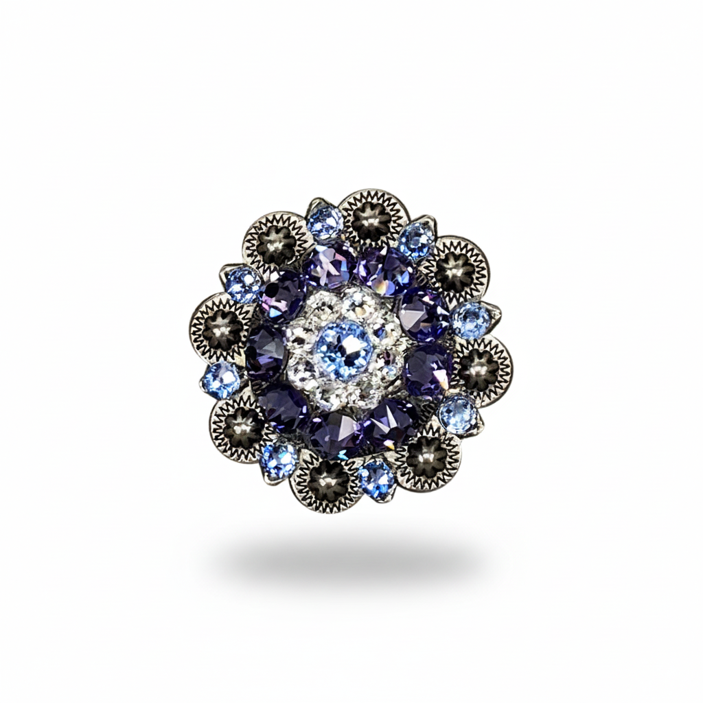 Antique Silver Light Sapphire - Clear - Lilac Crystal Conchos | Sizes 1"- 3" | Buckles | Saddle Set | Leather Rosettes | Slide