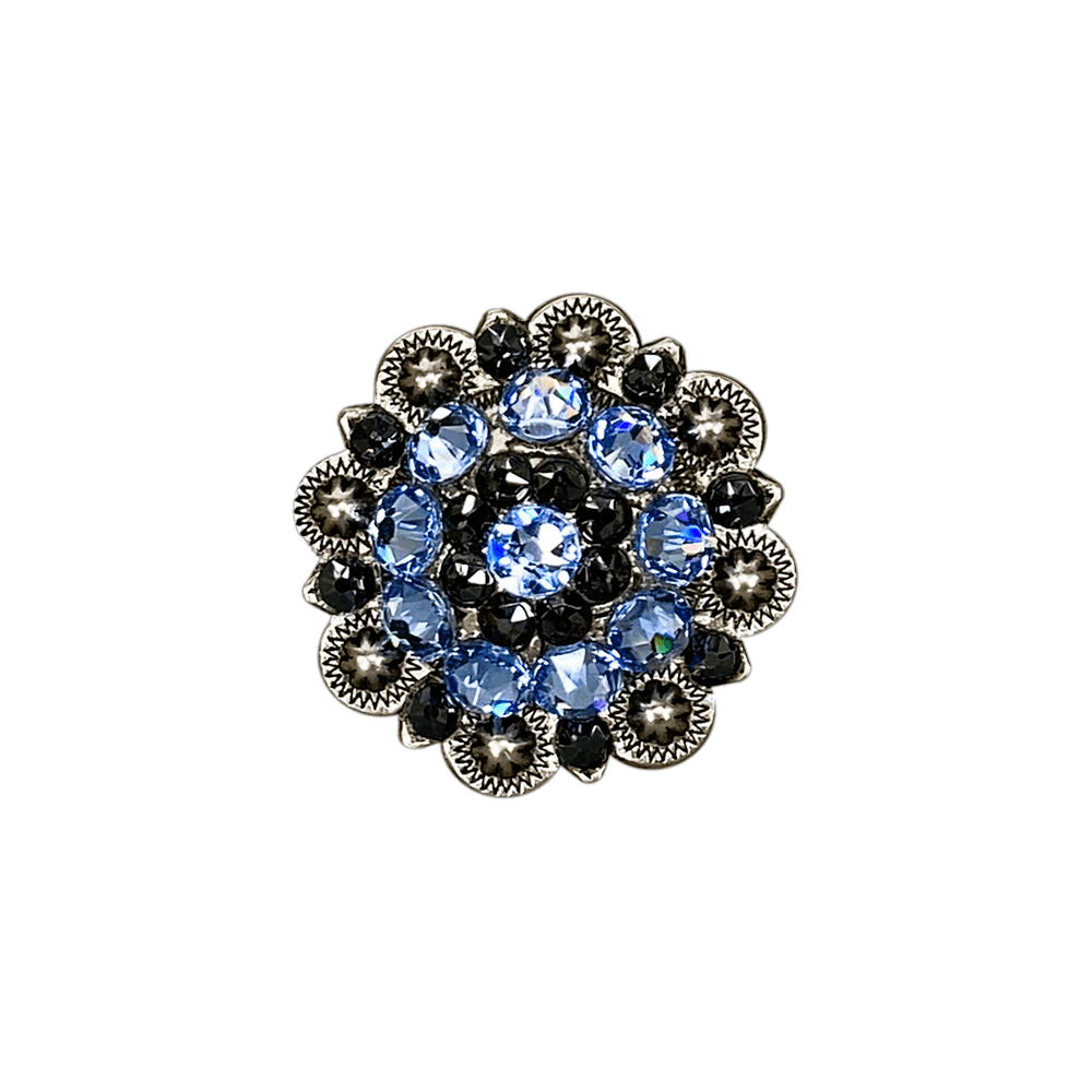 Light Sapphire & Jet Antique Silver 1.5" European Crystal Concho - RODEO DRIVE