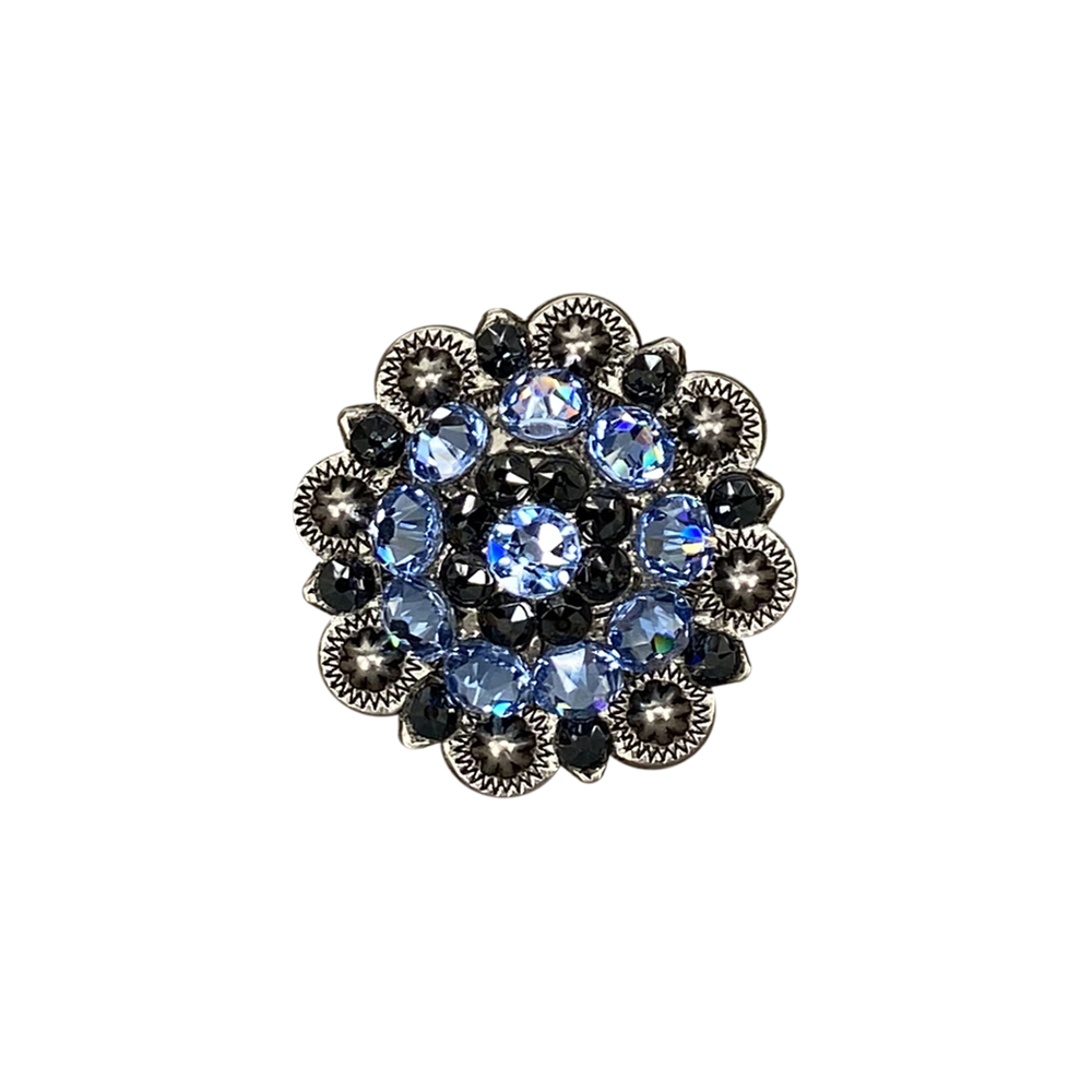 Antique Silver Light Sapphire, Jet Crystal Conchos - Sizes from 1