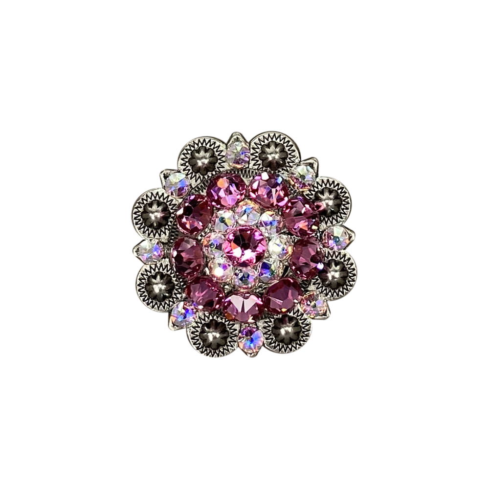 Antique Silver Pink, AB Crystal Conchos - Sizes from 1"- 3" and Buckles
