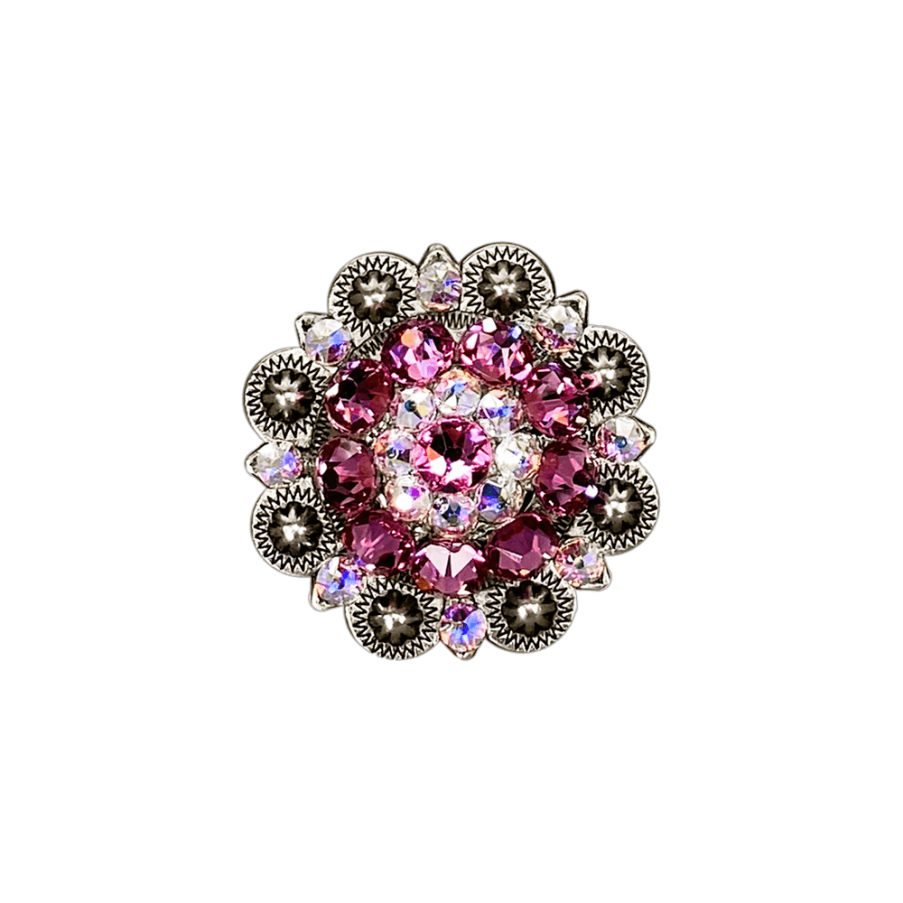Pink & AB Antique Silver 1.5" European Crystal Concho - RODEO DRIVE