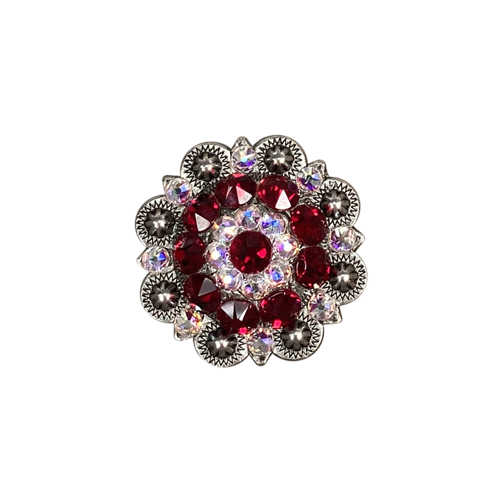 Antique Silver Ruby, AB Crystal Conchos - Sizes from 1"- 3" and Buckles