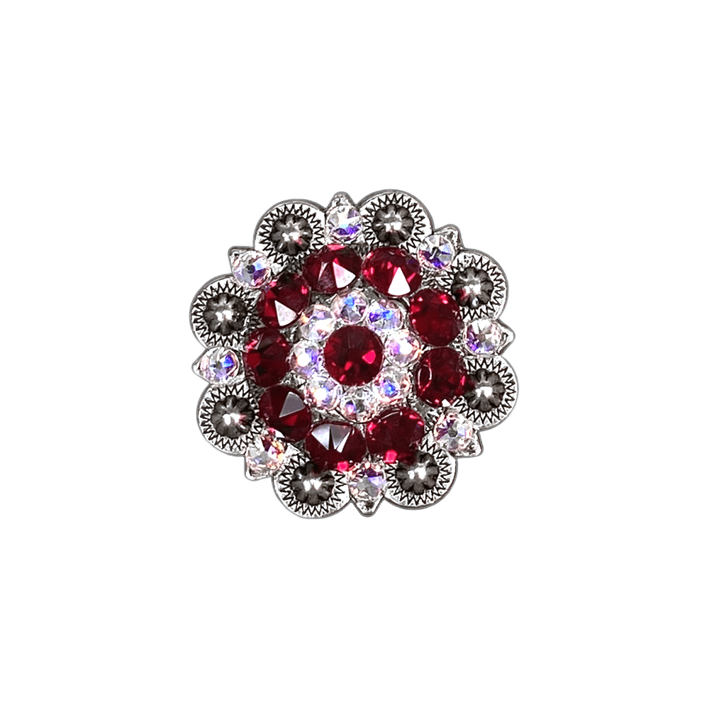 Red & AB Antique Silver 1.5" European Crystal Concho - RODEO DRIVE