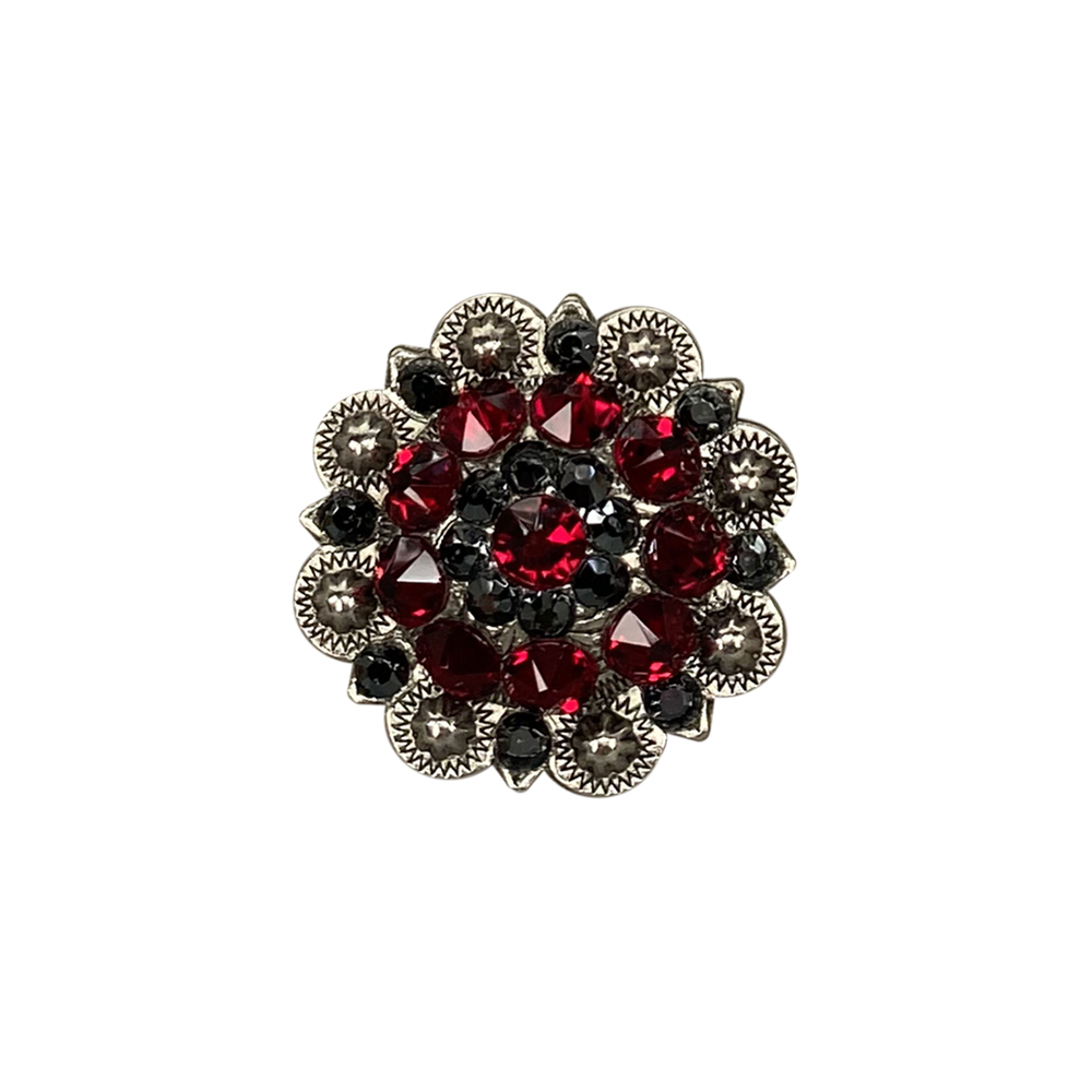 Antique Silver Ruby, Jet Crystal Conchos - Sizes from 1