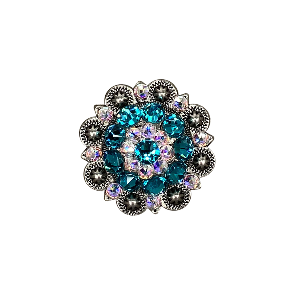 Antique Silver Teal, AB Crystal Conchos - Sizes from 1"- 3" and Buckles