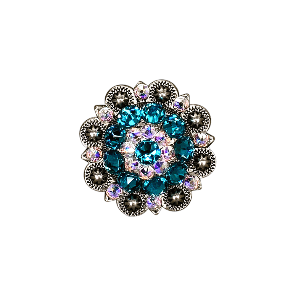Teal & AB Antique Silver 1.5" European Crystal Concho - RODEO DRIVE