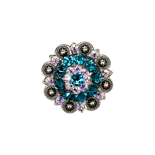 Teal & AB Antique Silver 1.5" European Crystal Concho - RODEO DRIVE