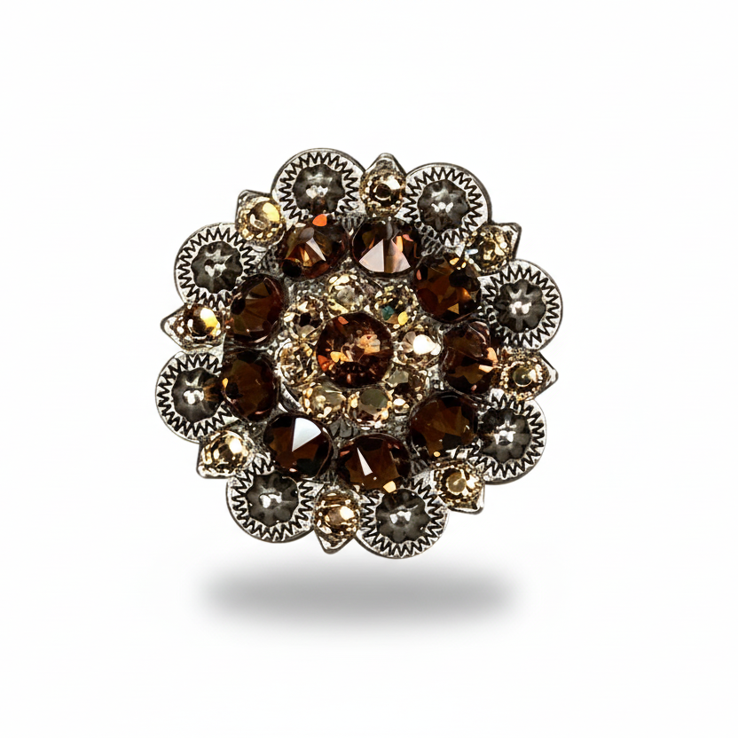 Antique Silver Topaz - Champagne Crystal Conchos | Sizes 1"- 3" | Buckles | Saddle Set | Leather Rosettes | Slide