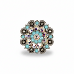Antique Silver Turquoise - AB Crystal Conchos | Sizes 1"- 3" | Buckles | Saddle Set | Leather Rosettes | Slide