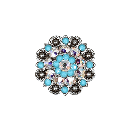 Turquoise & AB Antique Silver 1.5" European Crystal Concho - RODEO DRIVE