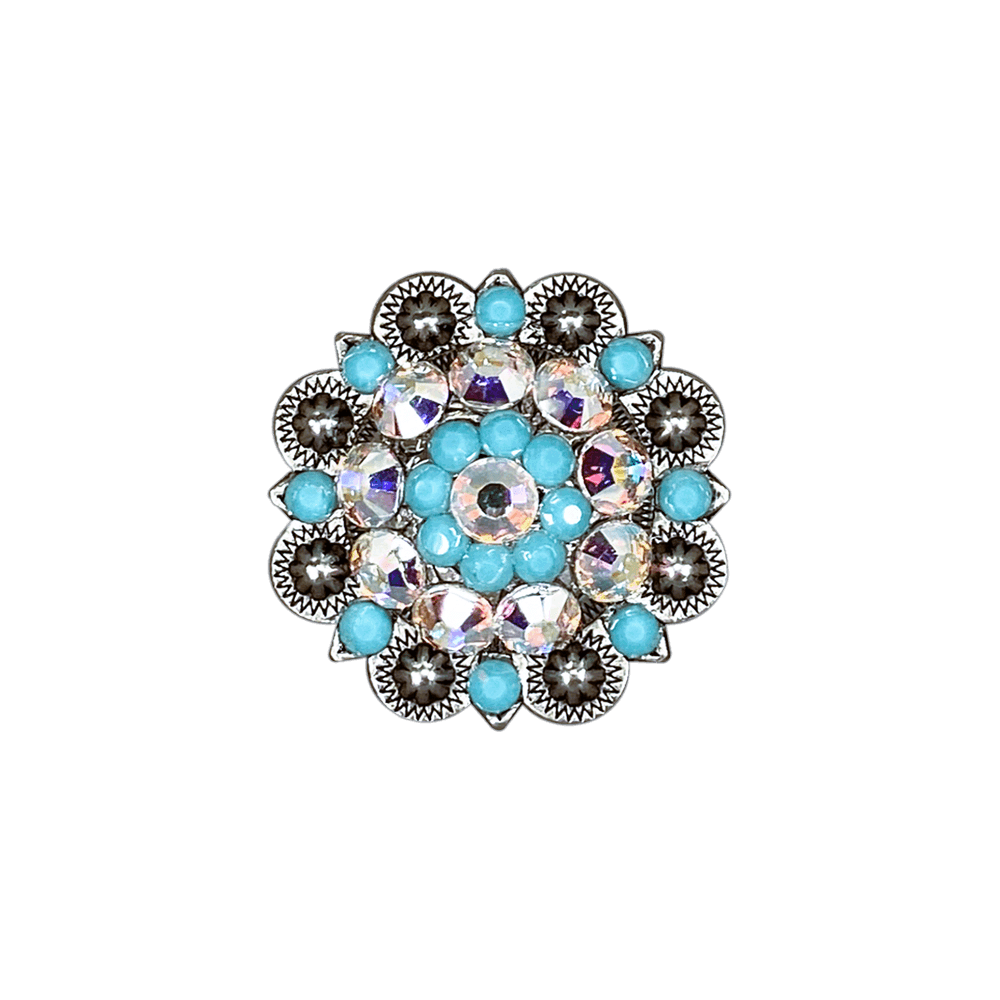 Turquoise & AB Antique Silver 1.5" European Crystal Concho - RODEO DRIVE