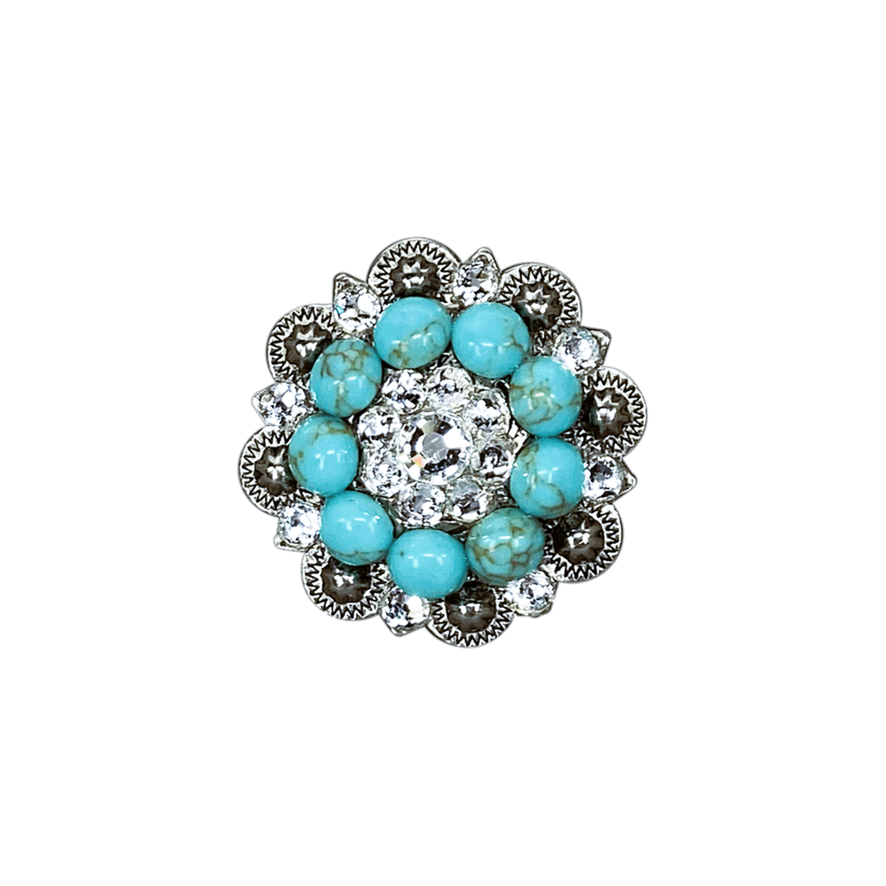 Fashion Turquoise & Clear Antique Silver 1.5" European Crystal Concho - RODEO DRIVE
