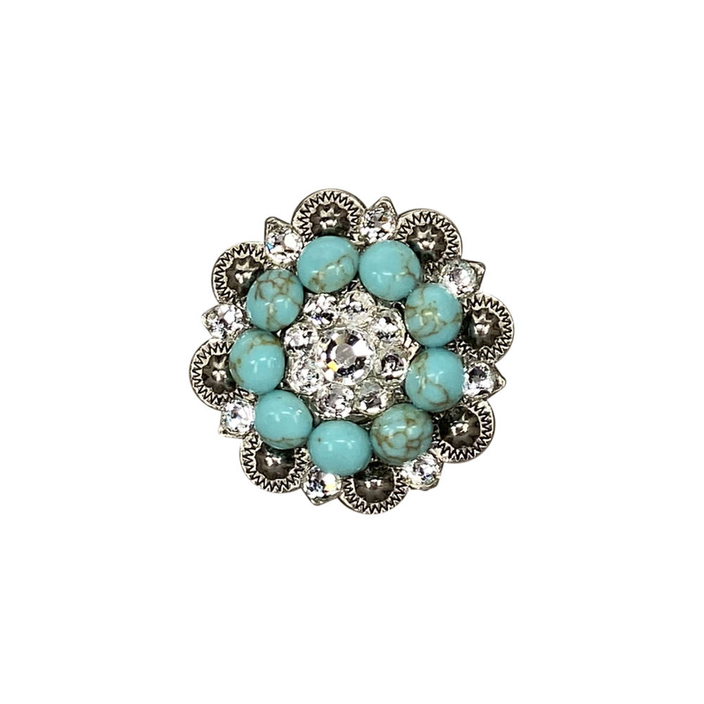 Antique Silver Turquoise, Clear Crystal Conchos - Sizes from 1