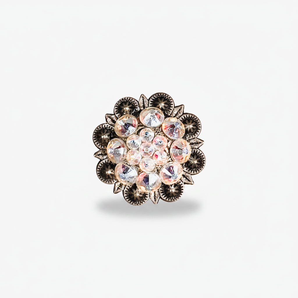 Antique Silver AB Crystal Conchos | Sizes 1"- 3" | Buckles | Saddle Set | Leather Rosettes | Slide