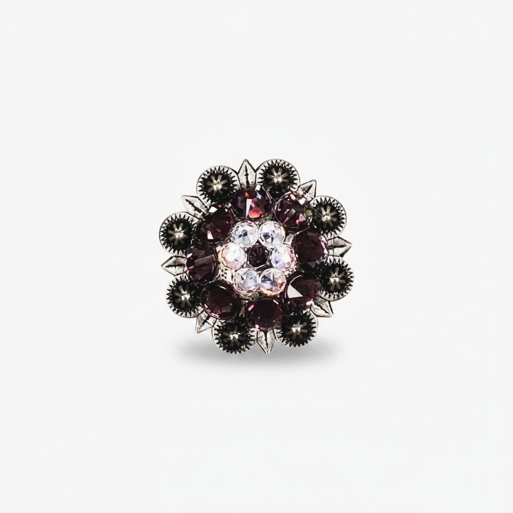 Antique Silver Amethyst - AB Crystal Conchos | Sizes 1"- 3" | Buckles | Saddle Set | Leather Rosettes | Slide